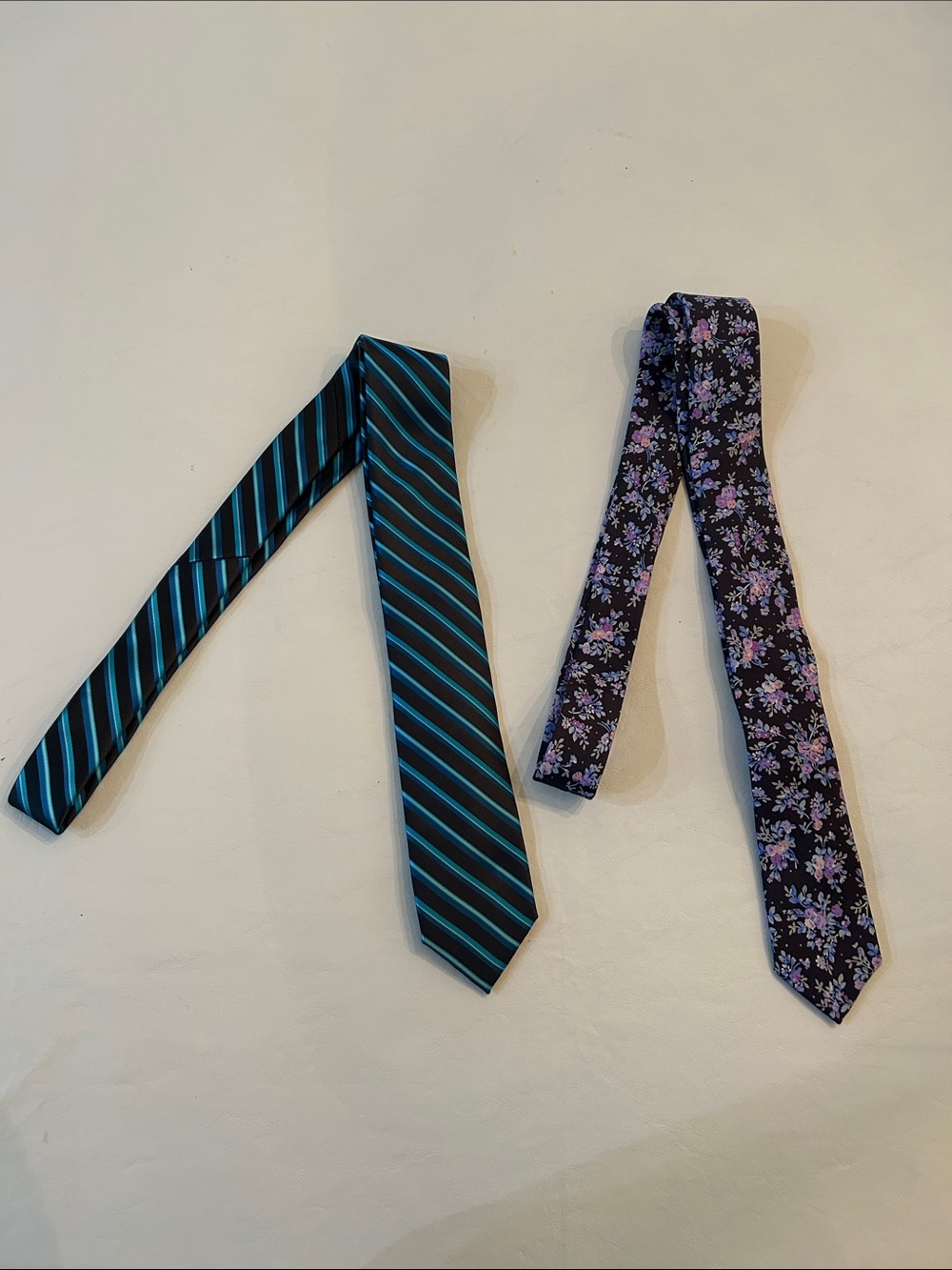 Men's Blue Striped and Black Floral Silk Ties